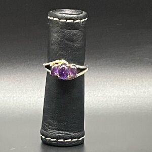 Sterling Silver Amethyst Three-Stone Ring - Purple
